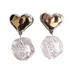 GIVENCHY silver heart earrings with resin stones