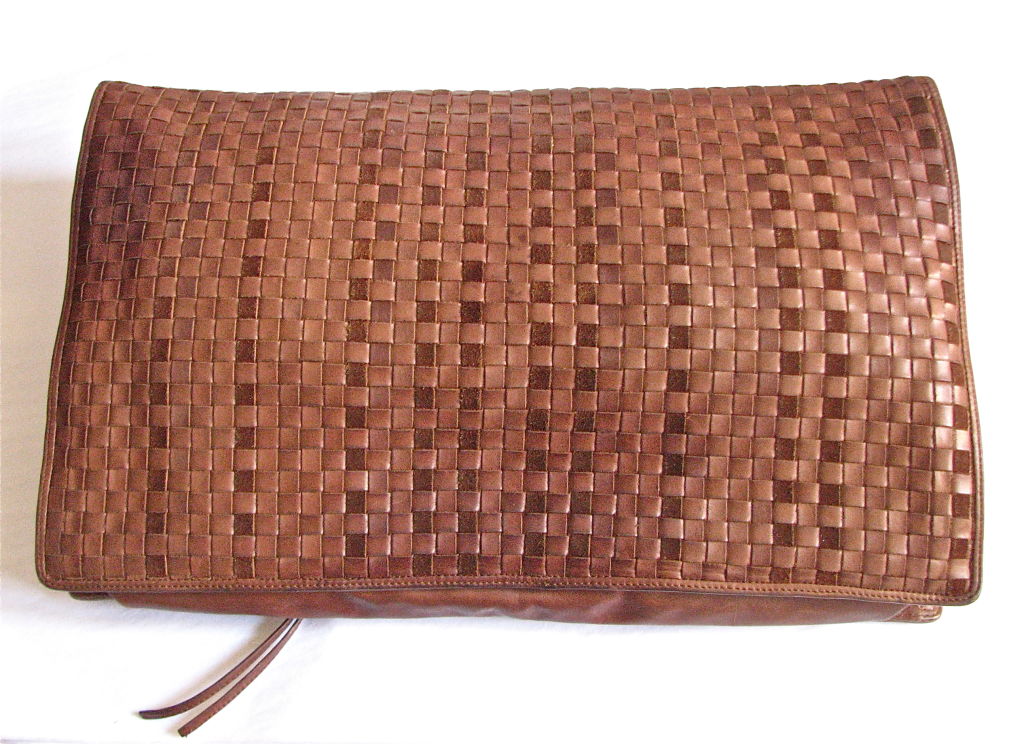 unique oversized BOTTEGA VENETA woven leather & suede clutch