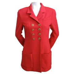 CHANEL red structured jacket with CC buttons
