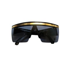 GIANNI VERSACE black shield sunglasses with gold trim