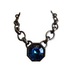 YVES SAINT LAURENT gunmetal necklace with sapphire glass 'prism'