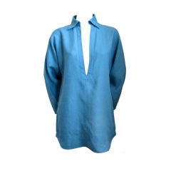 YVES SAINT LAURENT azure linen tunic