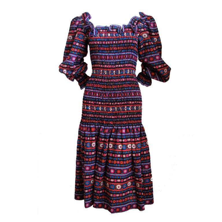 YVES SAINT LAURENT wool challis smocked peasant dress at 1stdibs