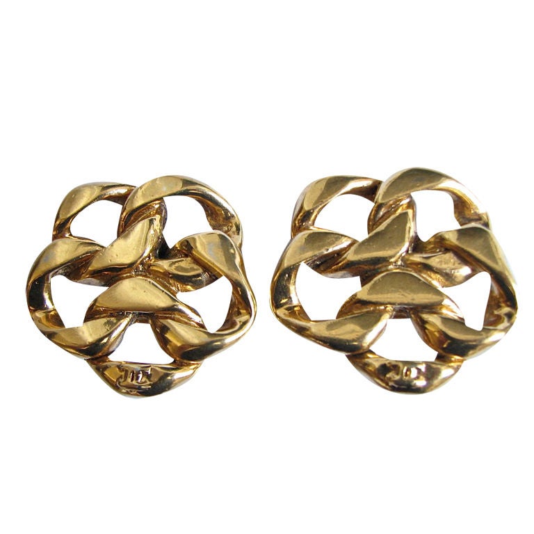 very large CHANEL gilt metal 'chain' earrings with CCs at 1stdibs