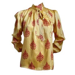 Vintage YVES SAINT LAURENT printed silk blouse with necktie