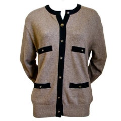 Vintage Chanel taupe & black cashmere cardigan