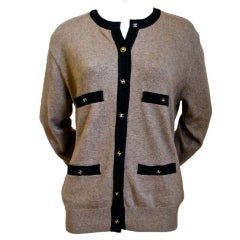 Vintage Chanel taupe & black cashmere cardigan