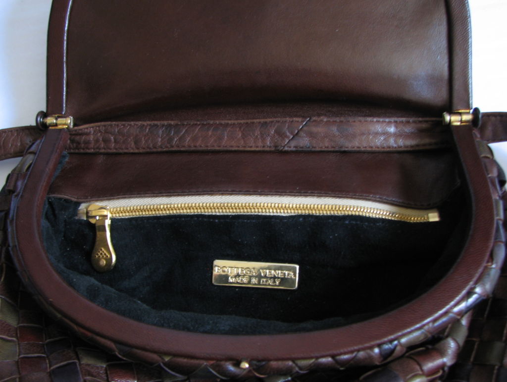 Women's BOTTEGA VENETA brown green & burgundy woven leather creel bag