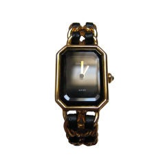 Vintage CHANEL 1987 watch with chain and leather band