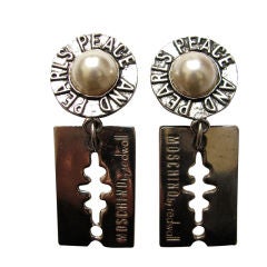 Vintage MOSCHINO silver and pearl 'razor blade' earrings