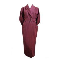 AZZEDINE ALAIA burgundy gabardine coat with wrap around pockets