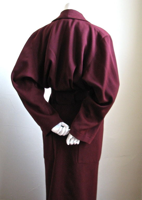 Women's AZZEDINE ALAIA burgundy gabardine coat with wrap around pockets