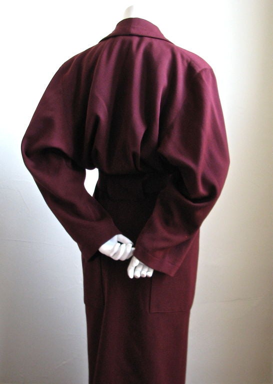 AZZEDINE ALAIA burgundy gabardine coat with wrap around pockets 1