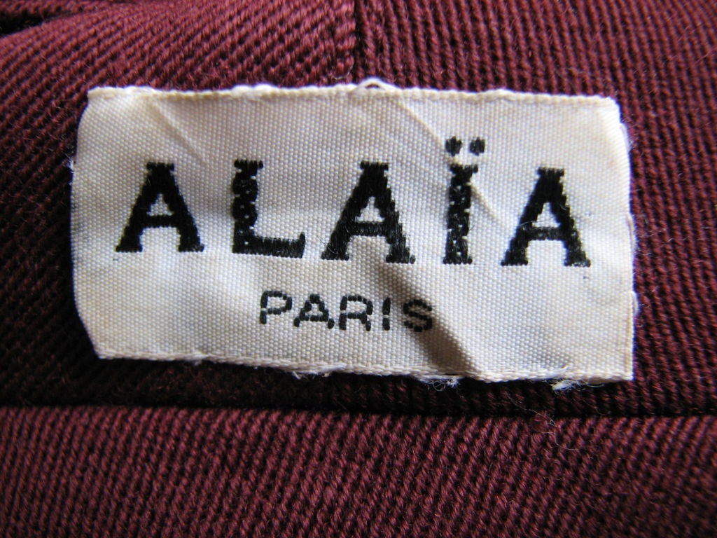 AZZEDINE ALAIA burgundy gabardine coat with wrap around pockets 2
