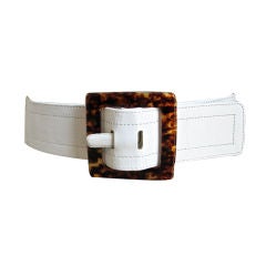 YVES SAINT LAURENT leather belt with tortoise lucite buckle