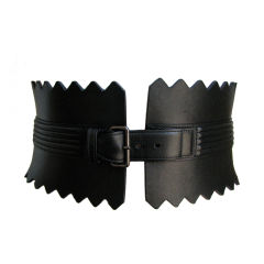 AZZEDINE ALAIA black leather corset belt with zig zag edging