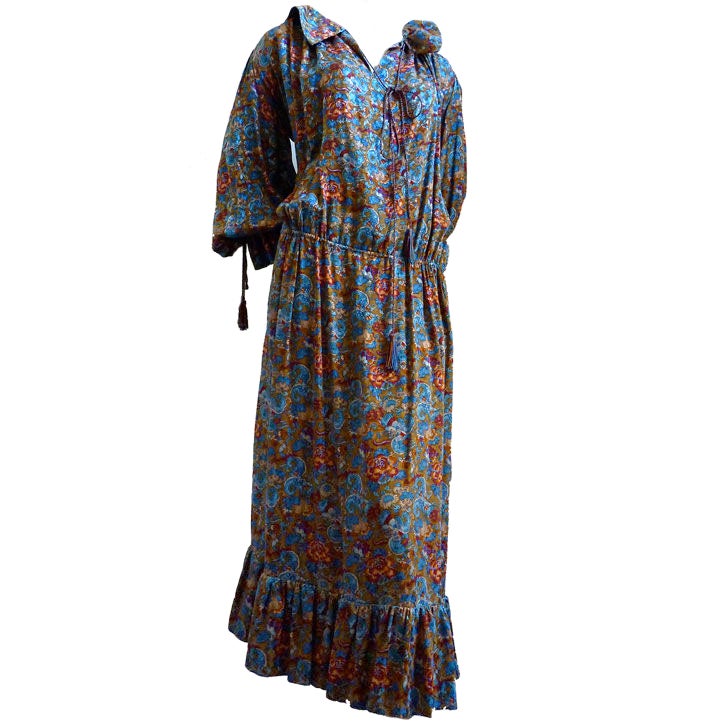 1970's YVES SAINT LAURENT haute couture silk peasant dress