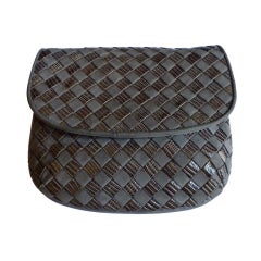 BOTTEGA VENETA taupe karung & nubuck woven leather clutch