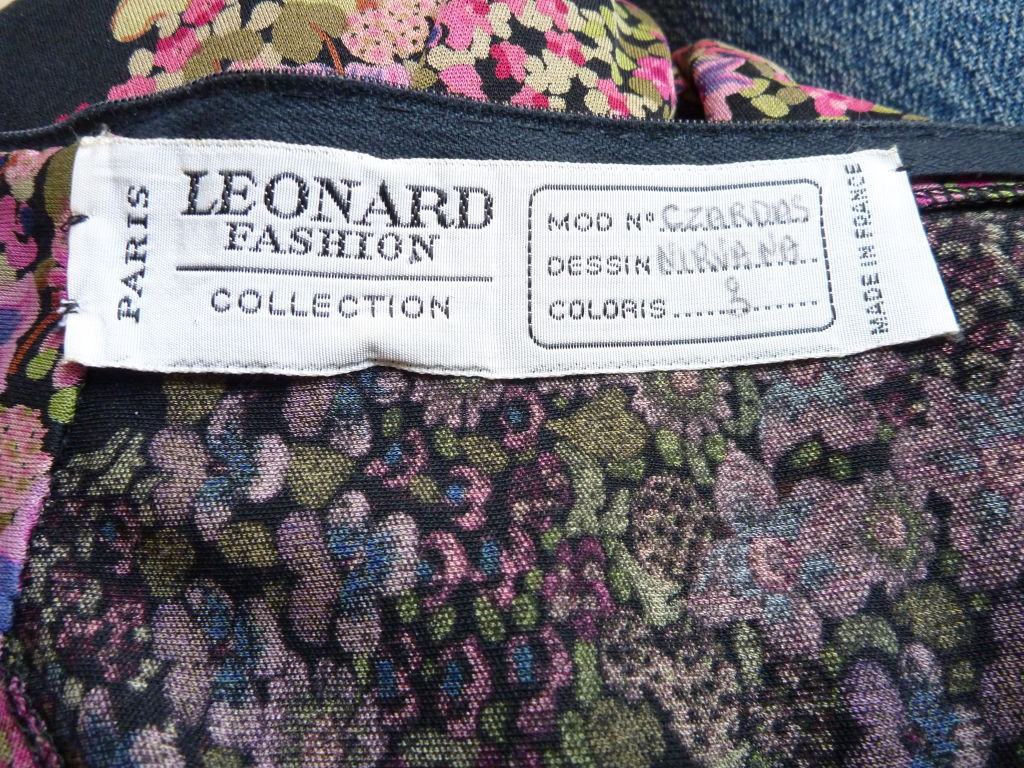 1970's LEONARD full length floral silk jersey couture dress at 1stdibs