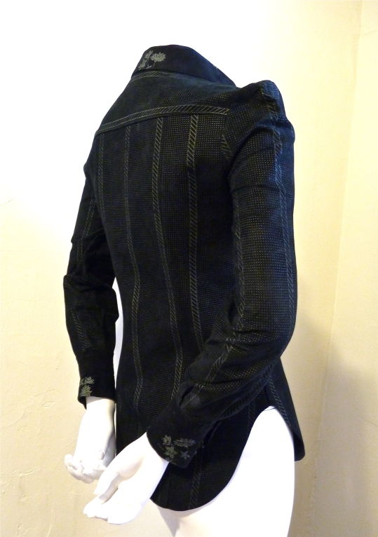 ROBERTO CAVALLI 1970's navy floral suede shirt jacket