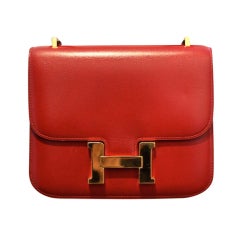 Retro HERMES 'Constance' in rouge box leather