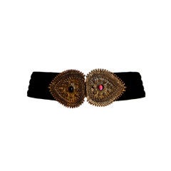 YVES SAINT LAURENT black suede belt with ornate buckle