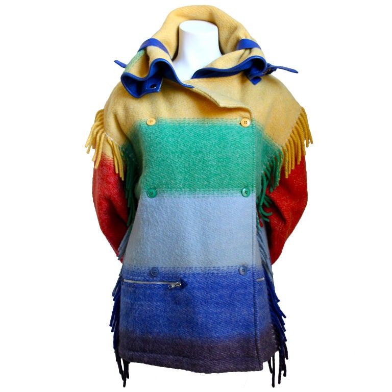 JEAN-CHARLES DE CASTELBAJAC blanket coat with leather trim