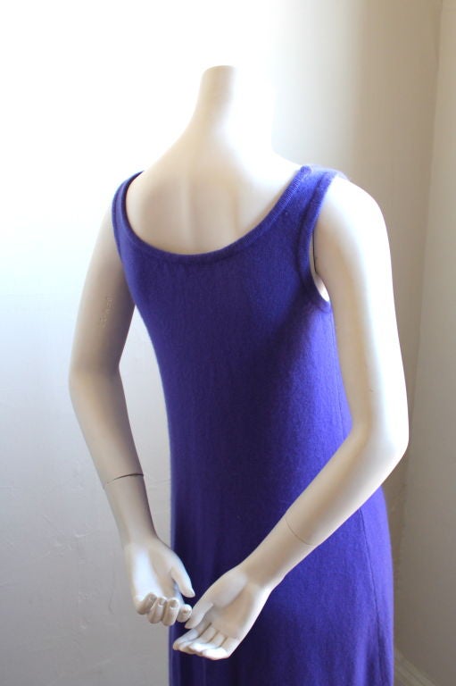 Gorgeous periwinkle cashmere tank dress from Halston. Ca. 1975.Simple yet very dramatic; what Halston did best. Labeled a large, however this dress is best suited for a U.S. size 6 to 10. Made in Italy. Excellent condition.