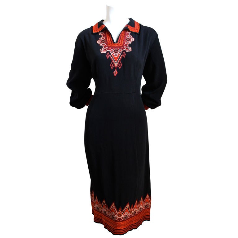 1930's intricately embroidered black dress at 1stdibs
