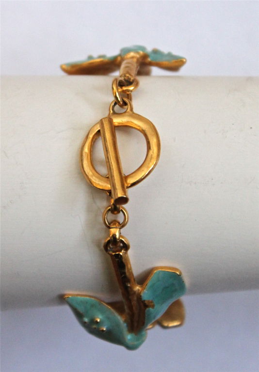 JEAN-LOUIS SCHERRER gilt & enameled floral bracelet In Excellent Condition In San Fransisco, CA