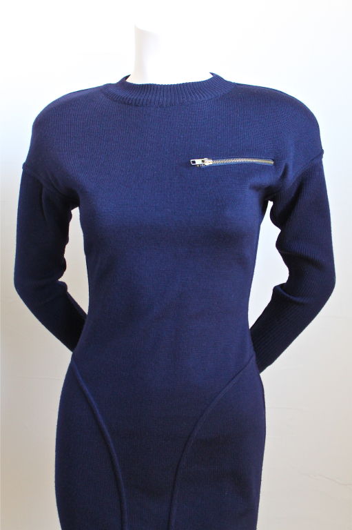 AZZEDINE ALAIA navy seamed dress with zippers
