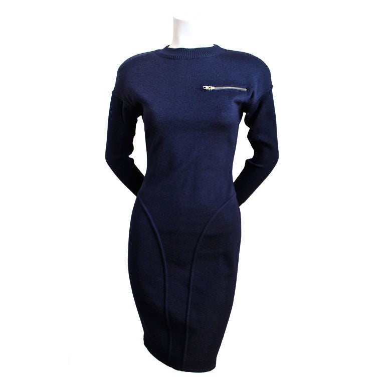 AZZEDINE ALAIA navy seamed dress with zippers at 1stdibs