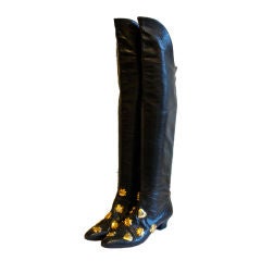 Vintage CHRISTIAN LACROIX black over the knee boots with gilt studs