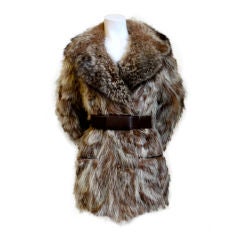 Vintage PIERRE CARDIN 1970's coyote fur coat with fox collar