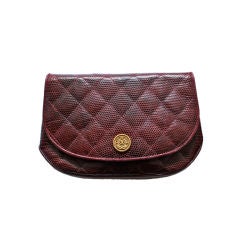 CHANEL burgundy quilted lizard skin convertible clutch