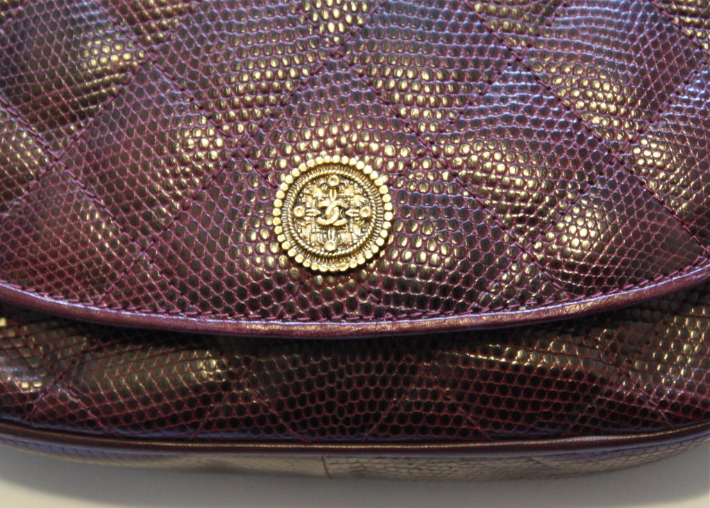 Women's CHANEL burgundy quilted lizard skin convertible clutch