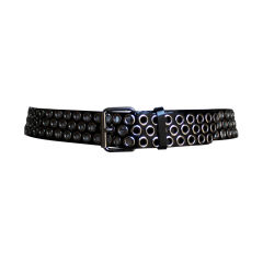 Retro AZZEDINE ALAIA black patent leather and grommited belt