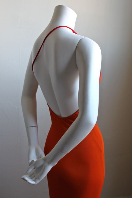 GALANOS tangerine jersey gown with asymmetrical pintucked detail at 1stdibs