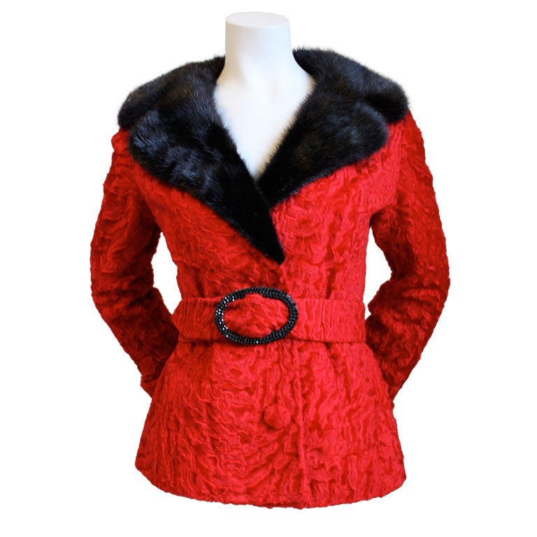 DONALD BROOKS Persian lamb & mink collared coat