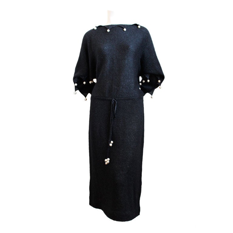 LORIS AZZARO lurex slouchy knit dress with pearls