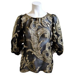 Vintage YVES SAINT LAURENT silk peasant blouse with gold embroidery