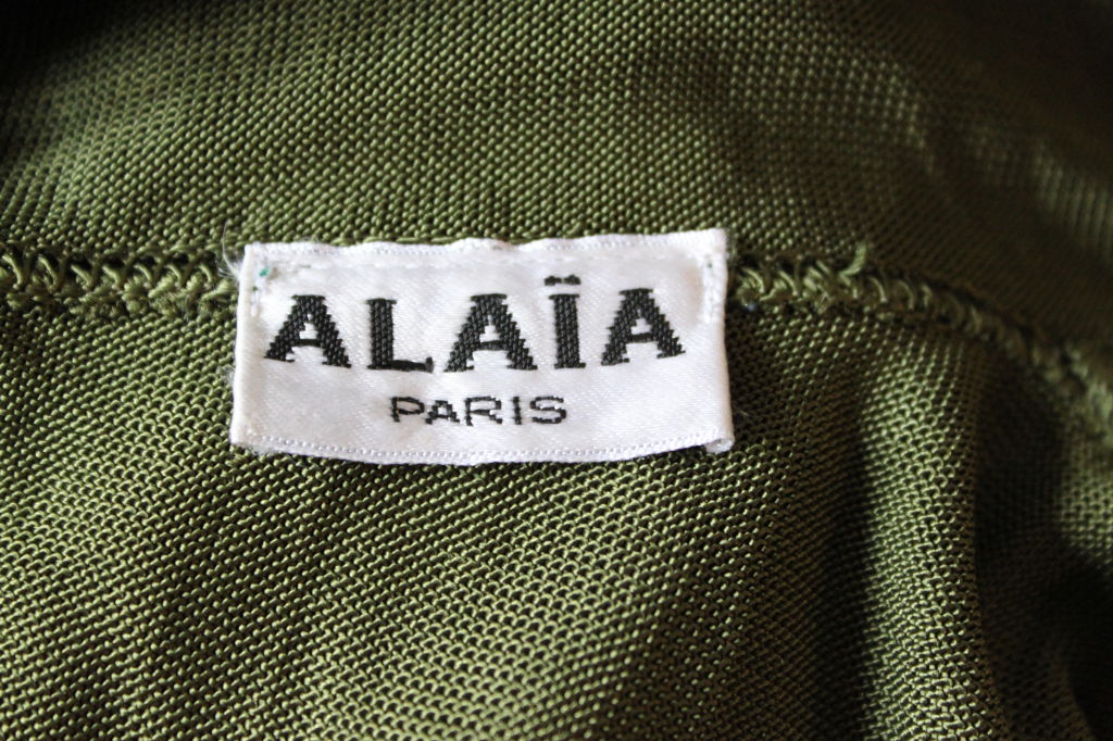 Women's very rare early 80's AZZEDINE ALAIA olive viscose hooded dress
