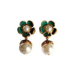 YVES SAINT LAURENT enameled floral earrings with pearls