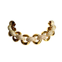 YVES SAINT LAURENT chunky gilt necklace with rhinestones