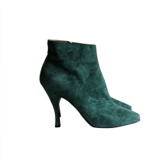 Vintage 1990's AZZEDINE ALAIA emerald green suede ankle boots