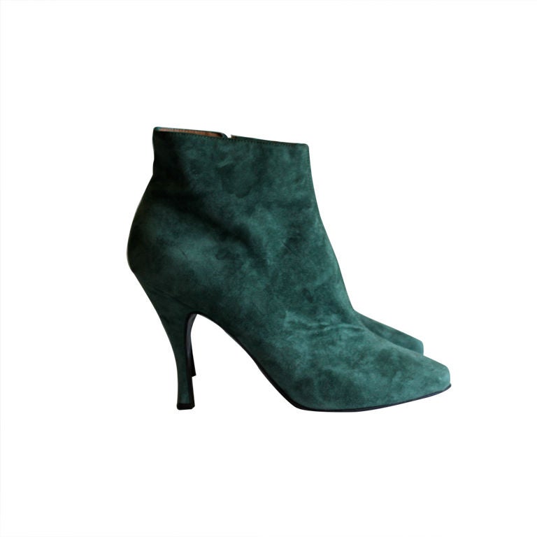 1990's AZZEDINE ALAIA emerald green suede ankle boots