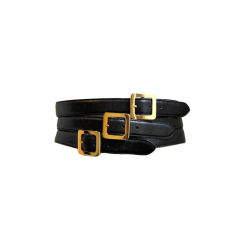 HENRI BENDEL Italian black leather belt with multipe buckles