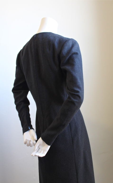 Women's PAULINE TRIGERE charcoal wool dress with deep V neckline