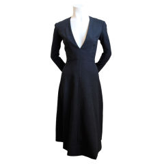 PAULINE TRIGERE charcoal wool dress with deep V neckline