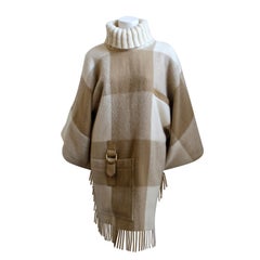 JEAN-CHARLES DE CASTELBAJAC wool cape with fringe & leather trim